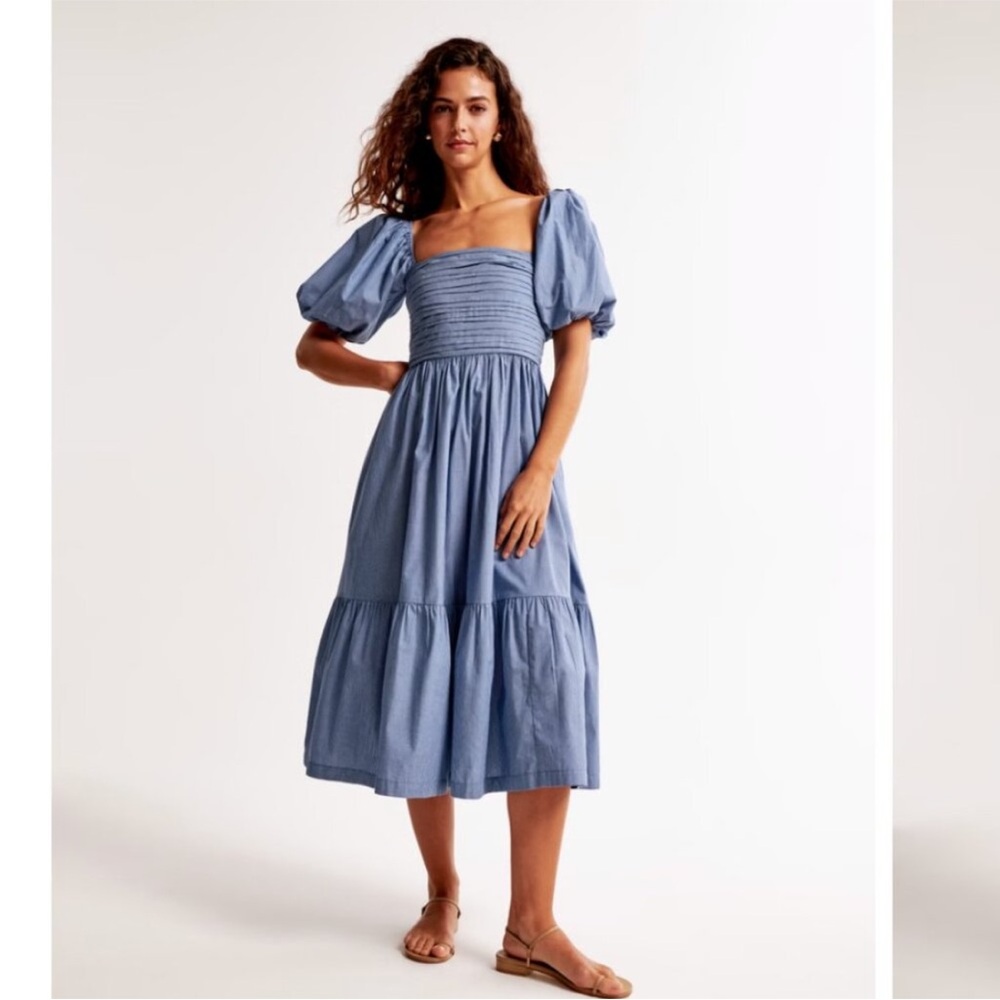 Abercrombie & Fitch Emerson Poplin Puff Sleeve Midi Dress size Large Tall